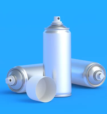 aerosol cans on blue background